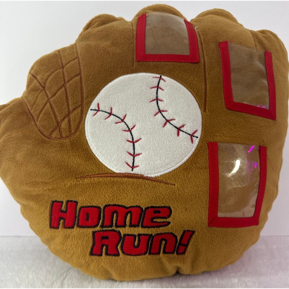 Home Run Baseball Glove Throw Pillow Plush w/ Baseball Cards/Picture Slots MLB